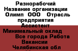 Разнорабочий › Название организации ­ Олимп, ООО › Отрасль предприятия ­ Ассистент › Минимальный оклад ­ 25 000 - Все города Работа » Вакансии   . Челябинская обл.,Миасс г.